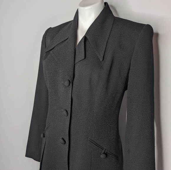 Vintage Alberto Makali Black Lace Up Back Button Up Front Suit Dress Jacket 8 - Picture 2 of 9